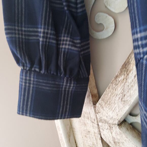 Court & Rowe Women's Soft Asymmetrical Belted Midi A-Line Dress Navy Blue Plaid - Picture 6 of 11